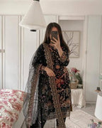 Midnight Majesty Designer  Embroidered Suit Set