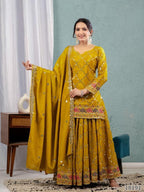 “Starlet Soirée Designer Party Set – Top, Sharara, Palazzo & Dupatta Ensemble” (Pack of 4)