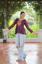 Georgette Schiffli & Kutchi Gamthi Patch Short Tunic Kurti – Festive & Ethnic Glam for Women