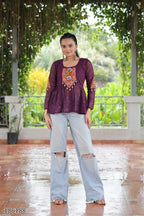 Georgette Schiffli & Kutchi Gamthi Patch Short Tunic Kurti – Festive & Ethnic Glam for Women