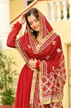 Royal Red Zari & Sequin Embroidered Gown with Dupatta
