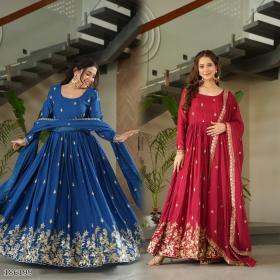 Royal Elegance Premium Embroidered Ready-Made Gown Set – Blue & Maroon Edition