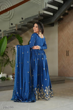 Royal Elegance Premium Embroidered Ready-Made Gown Set – Blue & Maroon Edition