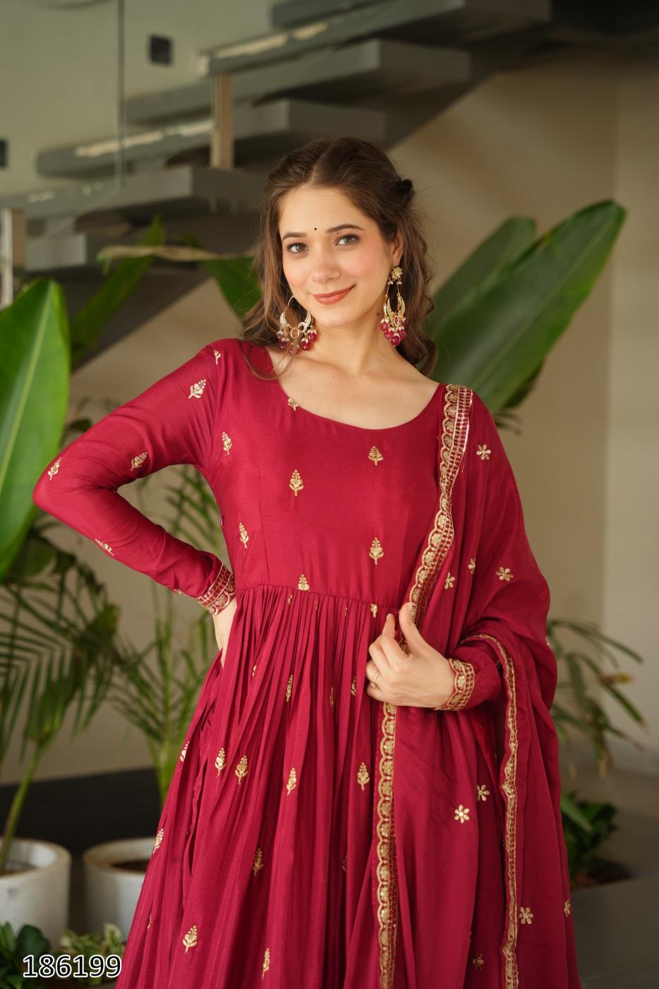 Royal Elegance Premium Embroidered Ready-Made Gown Set – Blue & Maroon Edition