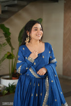 Royal Elegance Premium Embroidered Ready-Made Gown Set – Blue & Maroon Edition