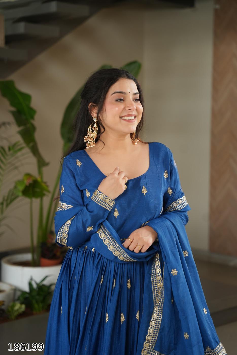 Royal Elegance Premium Embroidered Ready-Made Gown Set – Blue & Maroon Edition