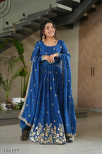 Royal Elegance Premium Embroidered Ready-Made Gown Set – Blue & Maroon Edition