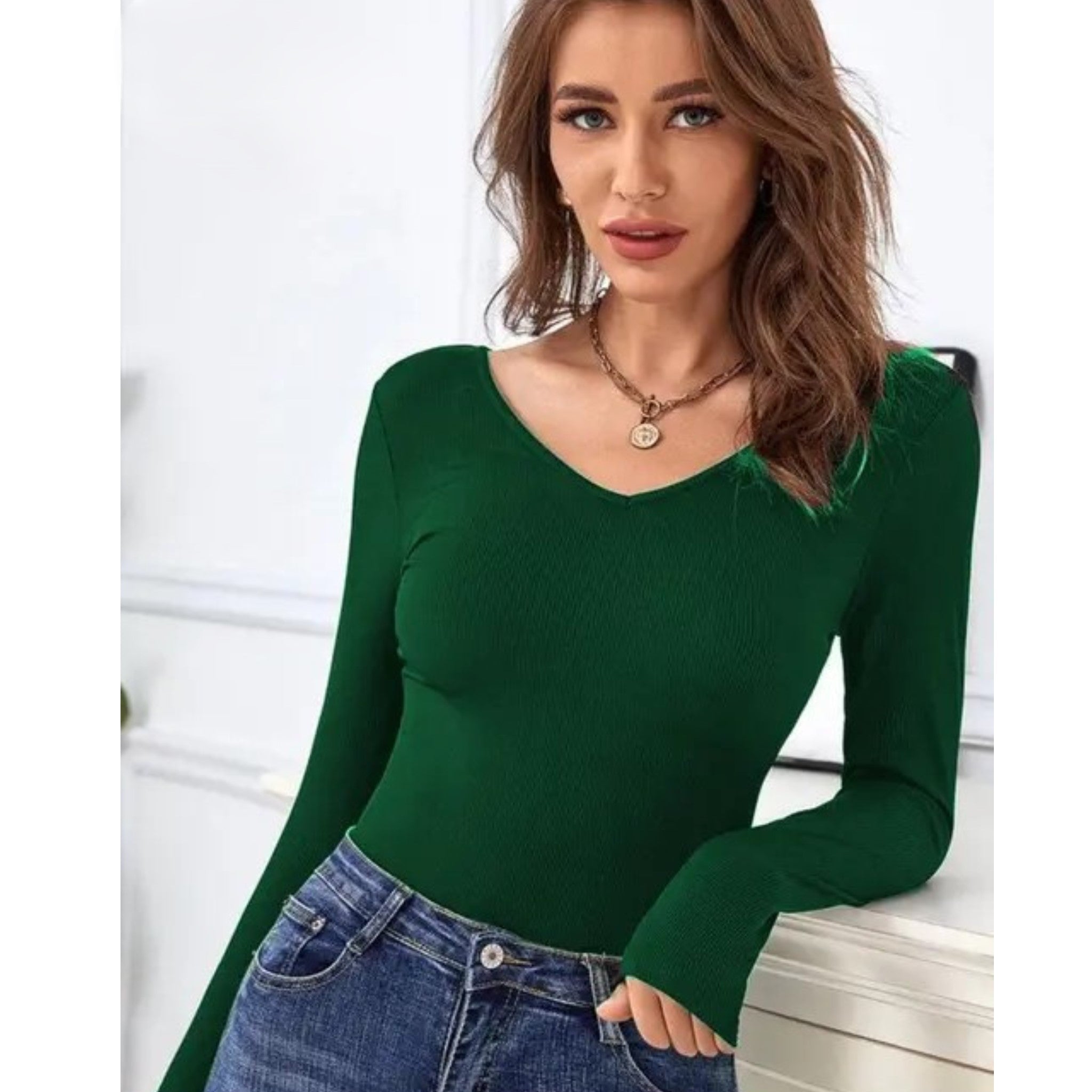 Elegant Ribbed Cotton Long Sleeve Crop Top – Perfect Blend of Comfort & Style