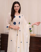 “Radiant Embroidered Reyon Slub Set with Chanderi Dupatta – Luxe Party / Festive Ensemble”
