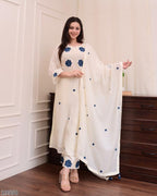 “Radiant Embroidered Reyon Slub Set with Chanderi Dupatta – Luxe Party / Festive Ensemble”