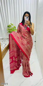 Premium Ajrakh Gajji Bandhej Silk Handcrafted Royal Elegance Saree