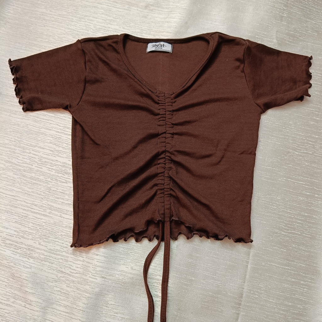 Ruched Drawstring Ribbed Crop Top  Trendy Slim-Fit Stretch Wear