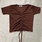 Ruched Drawstring Ribbed Crop Top  Trendy Slim-Fit Stretch Wear