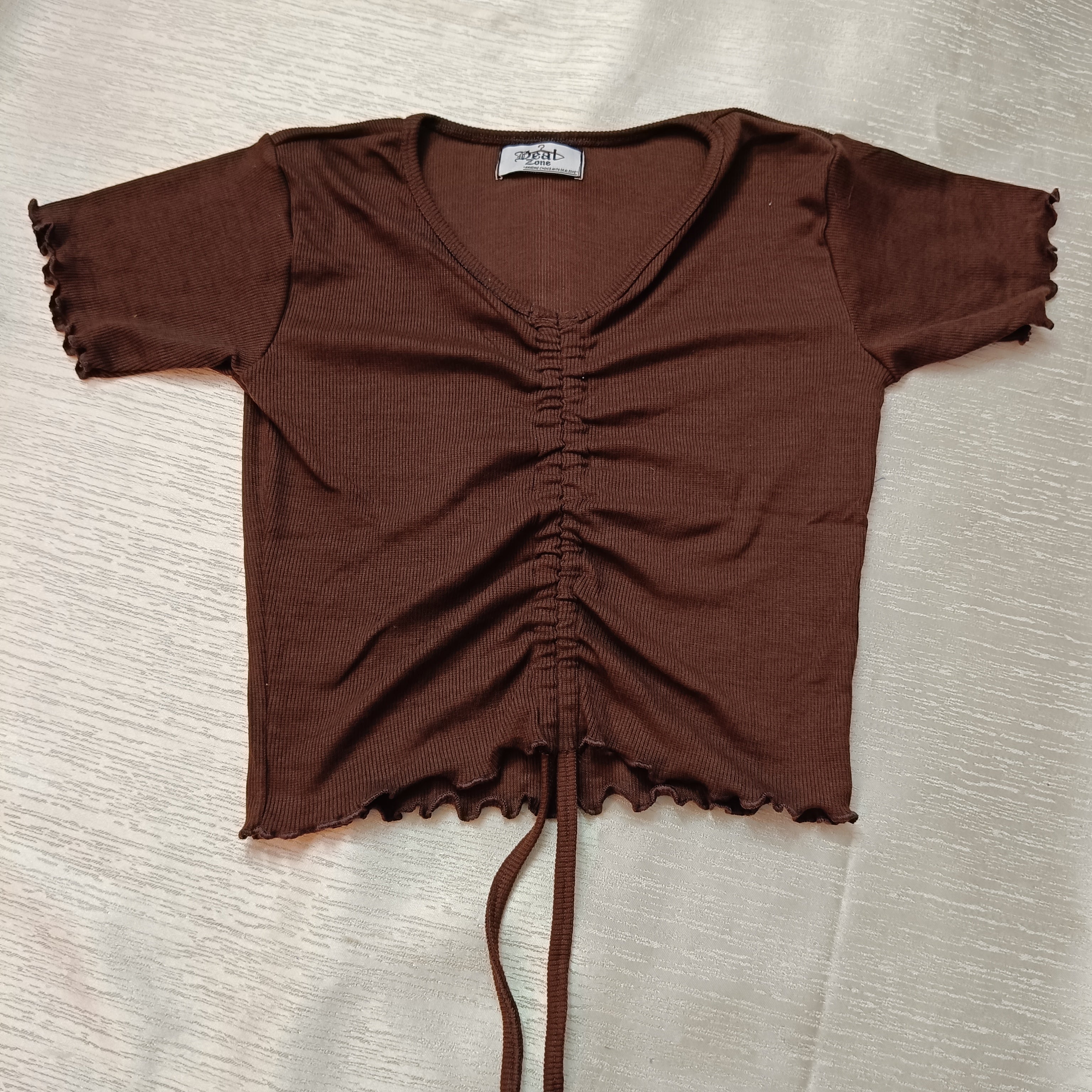 Ruched Drawstring Ribbed Crop Top  Trendy Slim-Fit Stretch Wear