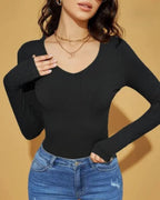 Elegant Ribbed Cotton Long Sleeve Crop Top – Perfect Blend of Comfort & Style