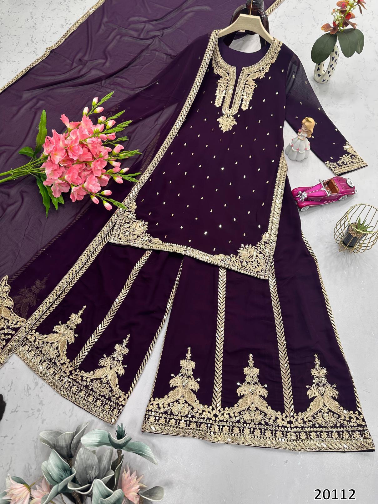 Royal Embroidered Sharara Suit with Dupatta Set