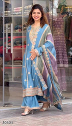 Sunshine Grace Embroidered Suit Set with Dual-Tone Dupatta