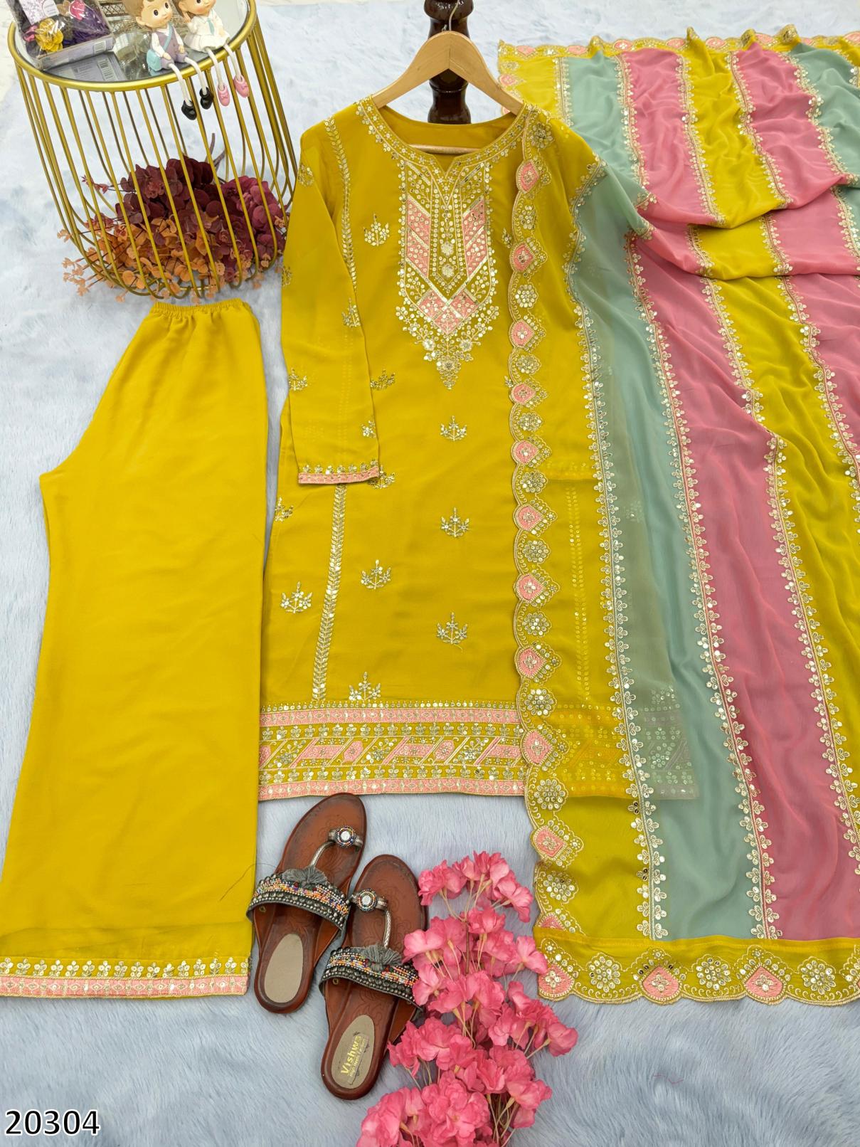 Sunshine Grace Embroidered Suit Set with Dual-Tone Dupatta