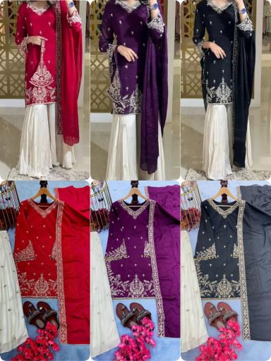 Royal Red Embroidered Designer Sharara Set