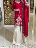 Royal Red Embroidered Designer Sharara Set