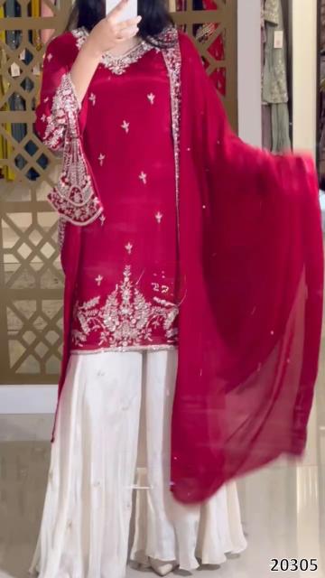 Royal Red Embroidered Designer Sharara Set