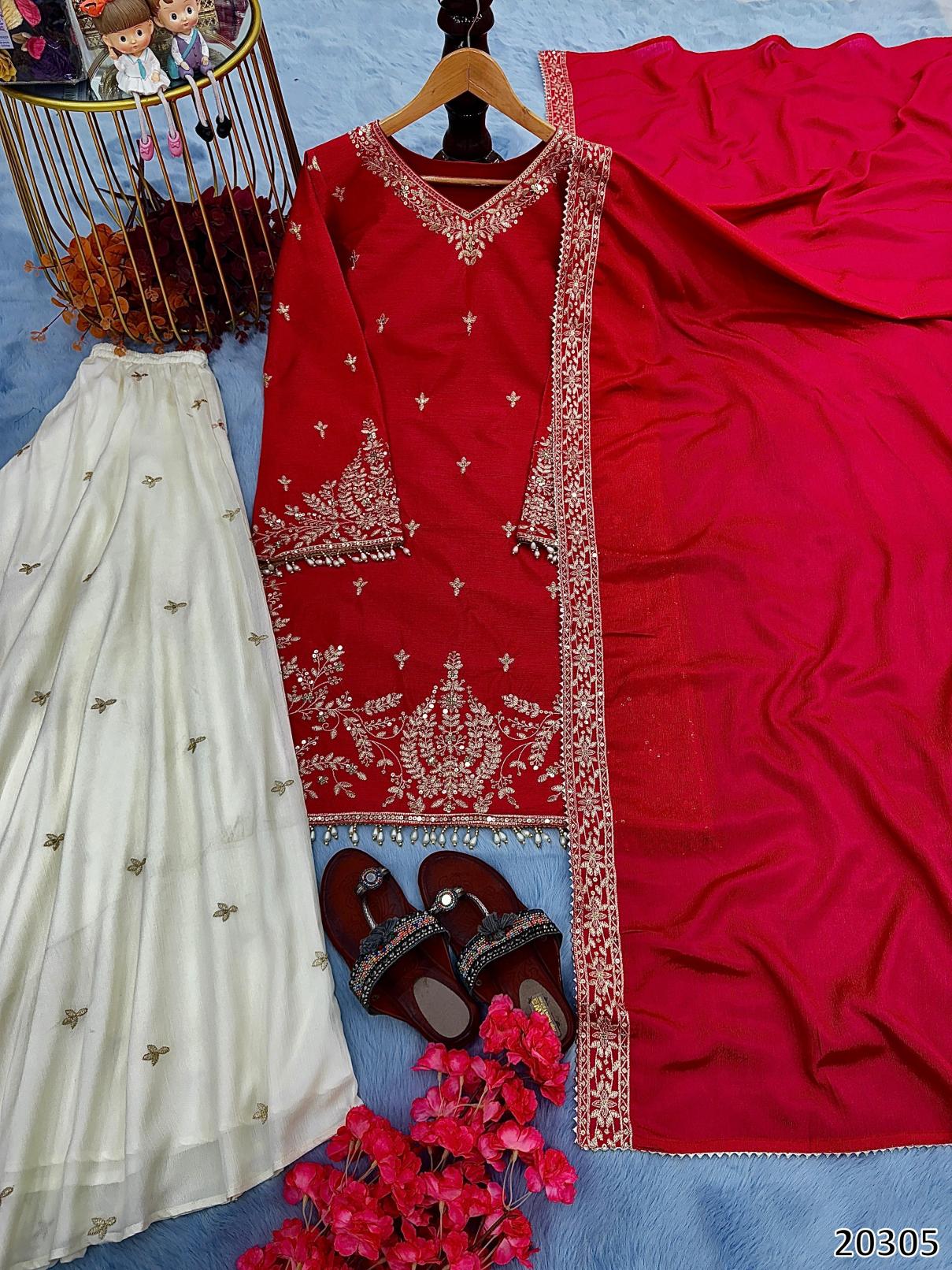 Royal Red Embroidered Designer Sharara Set