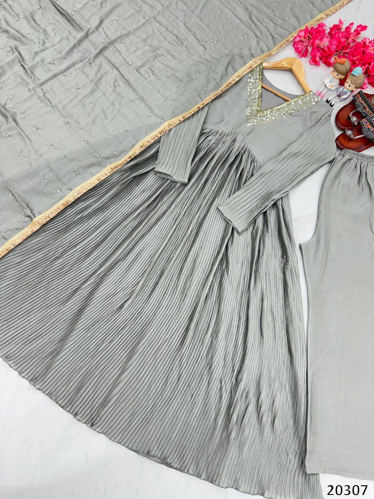 Designer Alia Cut Gown with Plazzo and Dupatta