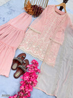 Elegant Embroidered Organza Plazzo Suit with Dupatta