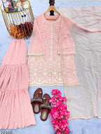 Elegant Embroidered Organza Plazzo Suit with Dupatta