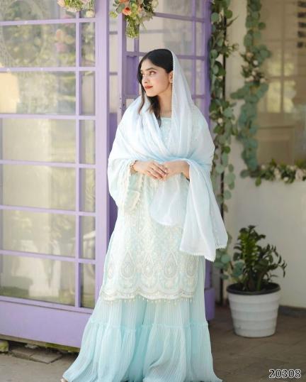 Elegant Embroidered Organza Plazzo Suit with Dupatta