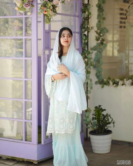 Elegant Embroidered Organza Plazzo Suit with Dupatta