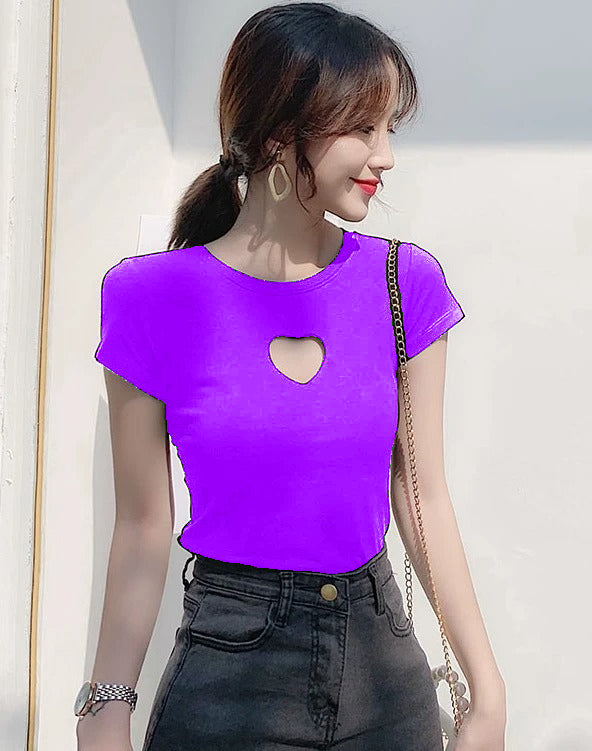 Trendy Heart Cut Ribbed Fitted Top for Women – Soft Stretchy Casual Wear