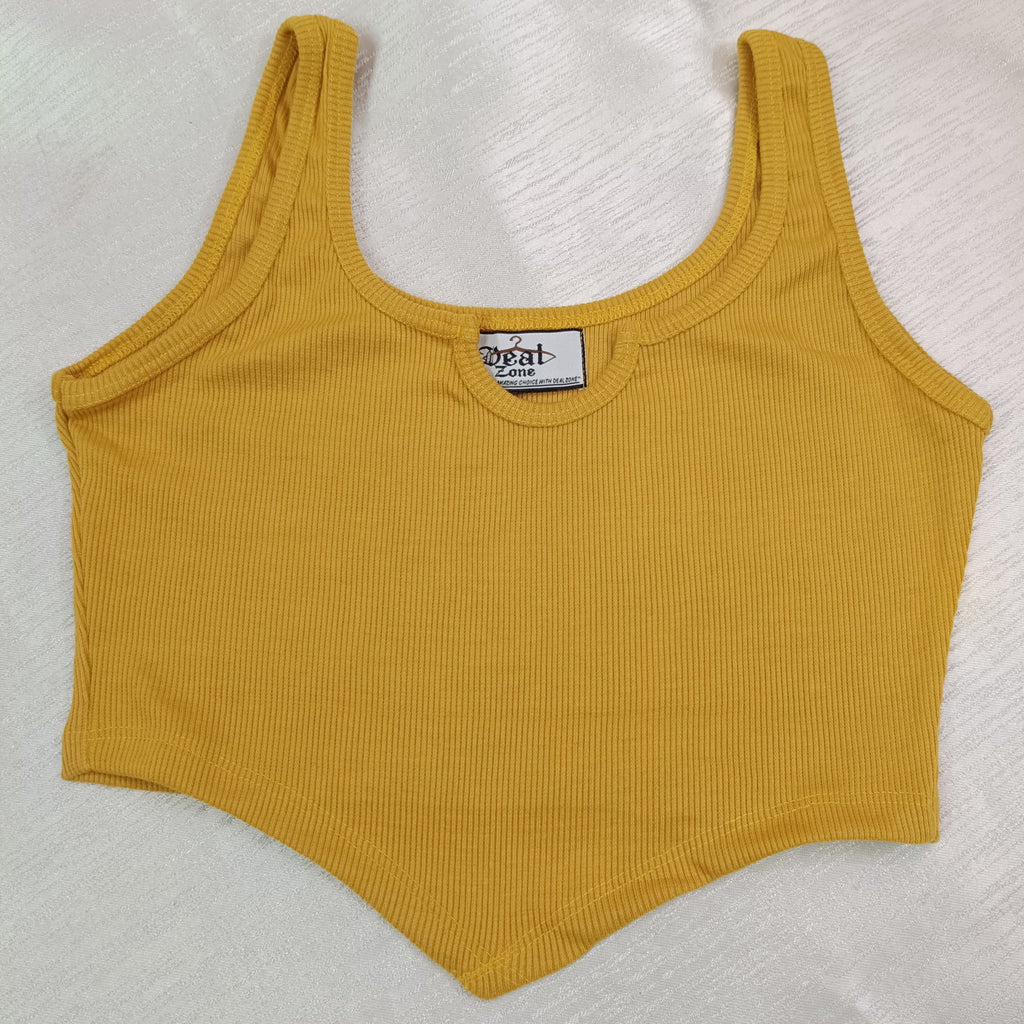 Ribbed V-Hem Stretch Crop Top