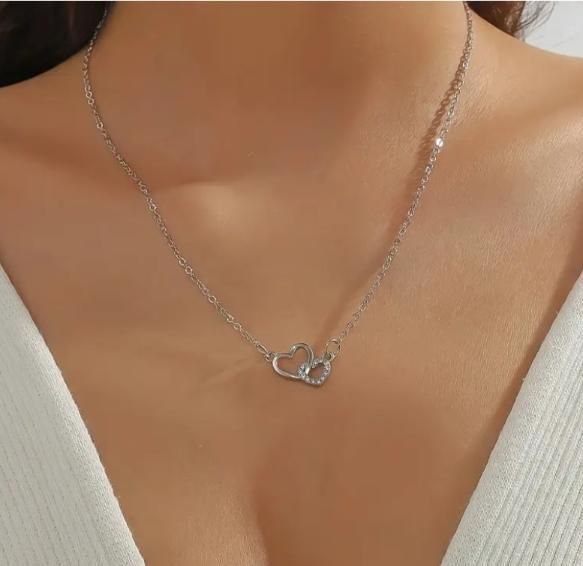 Pure Hearts Silver-Plated Dual Heart Pendant Necklace