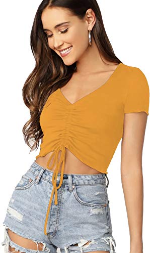 Ruched Drawstring Ribbed Crop Top  Trendy Slim-Fit Stretch Wear