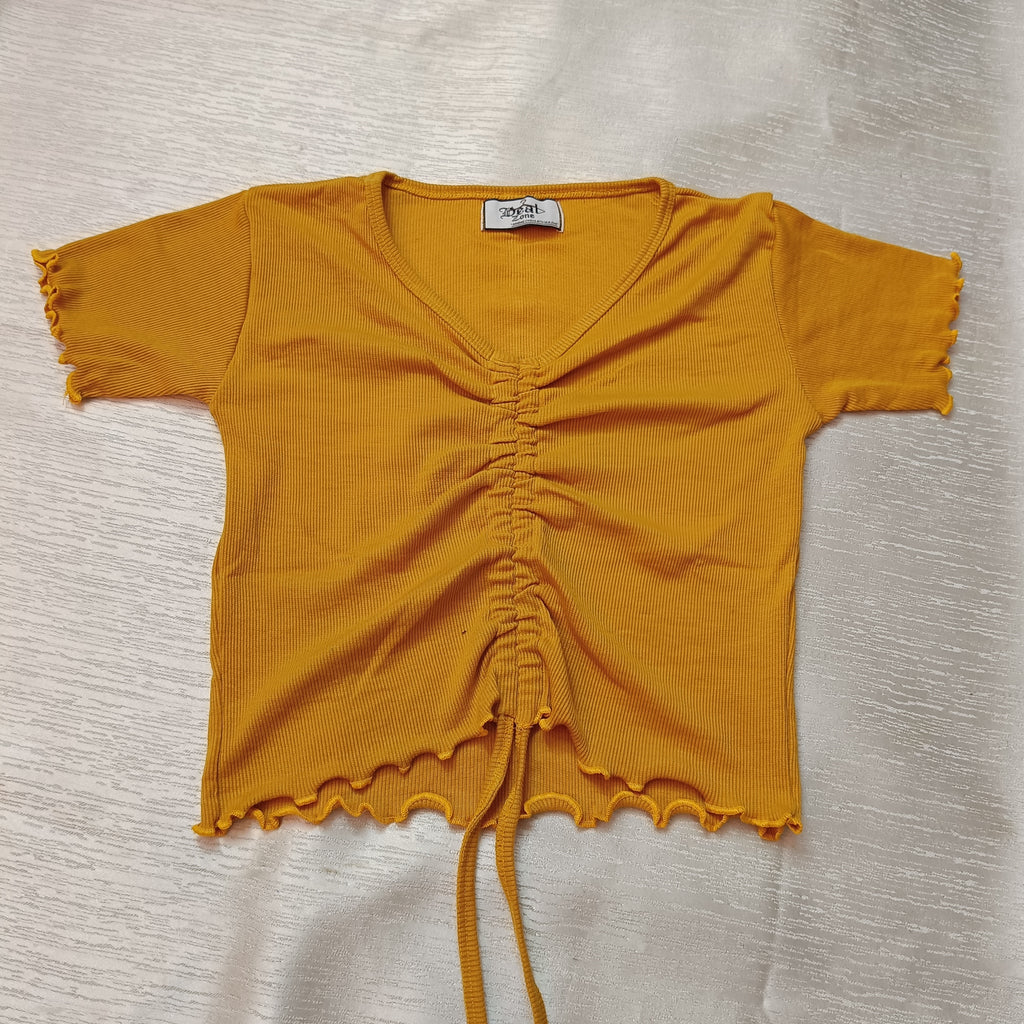 Ruched Drawstring Ribbed Crop Top  Trendy Slim-Fit Stretch Wear