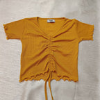 Ruched Drawstring Ribbed Crop Top  Trendy Slim-Fit Stretch Wear