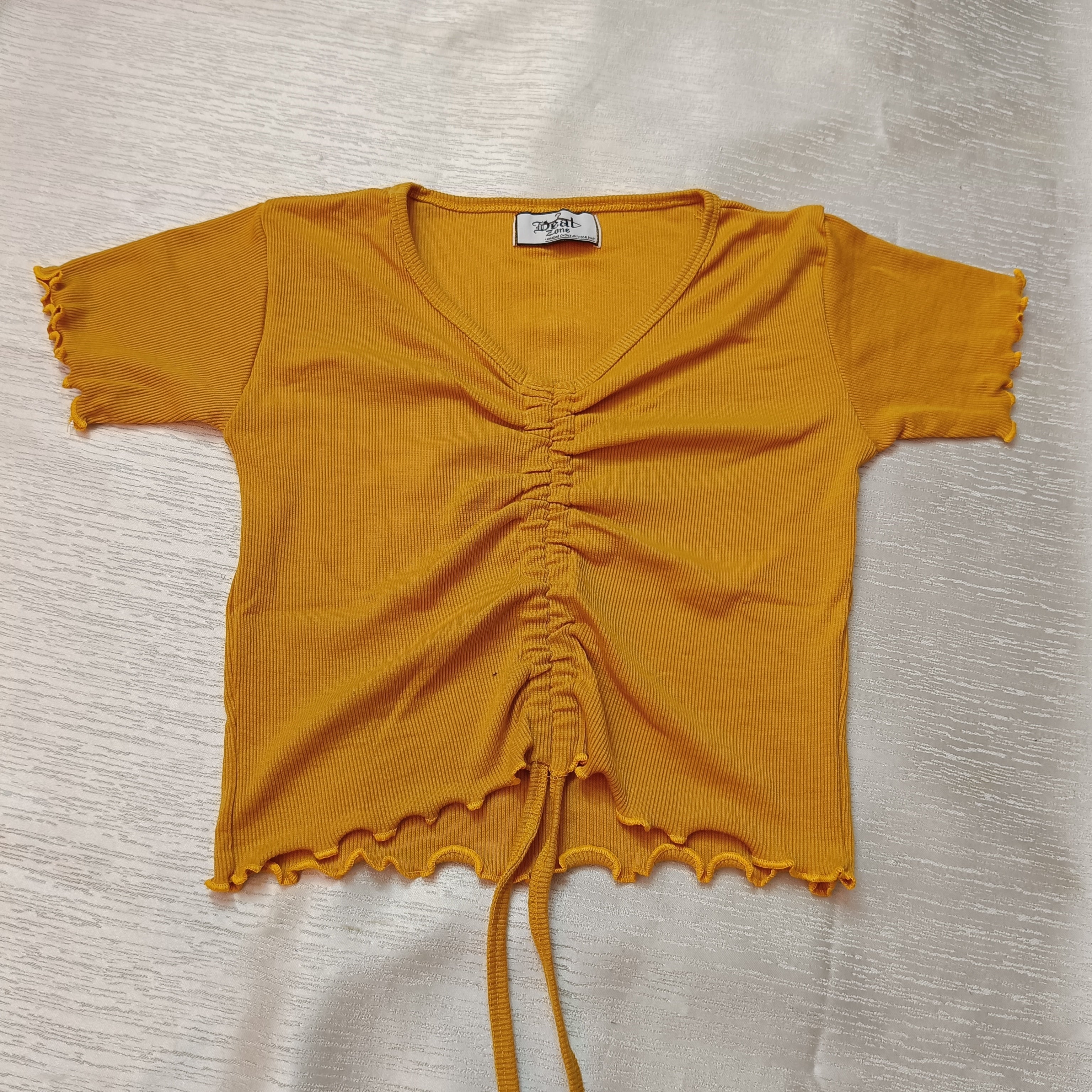 Ruched Drawstring Ribbed Crop Top  Trendy Slim-Fit Stretch Wear