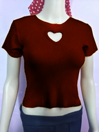 Trendy Heart Cut Ribbed Fitted Top for Women – Soft Stretchy Casual Wear