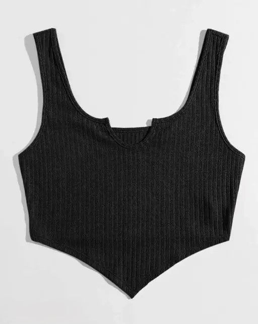 Ribbed V-Hem Stretch Crop Top