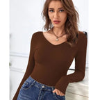 Elegant Ribbed Cotton Long Sleeve Crop Top – Perfect Blend of Comfort & Style