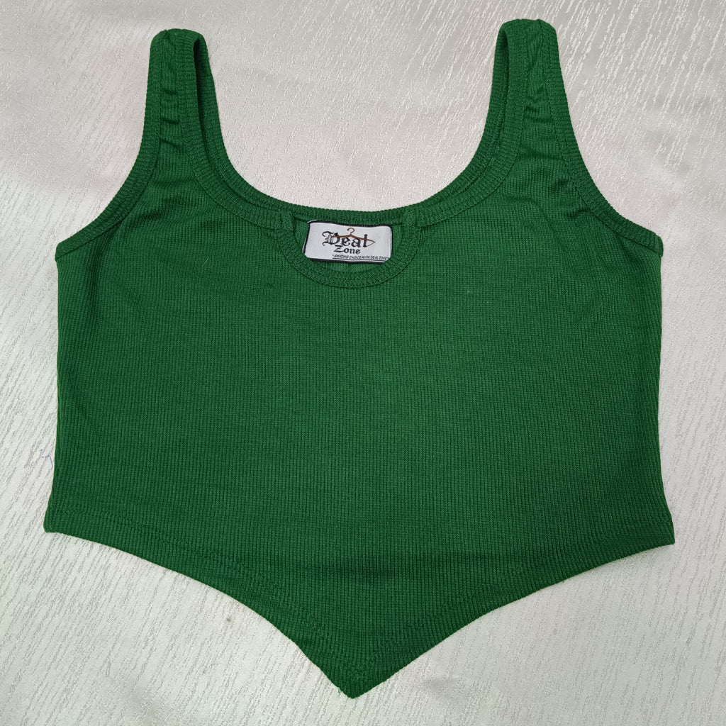 Ribbed V-Hem Stretch Crop Top