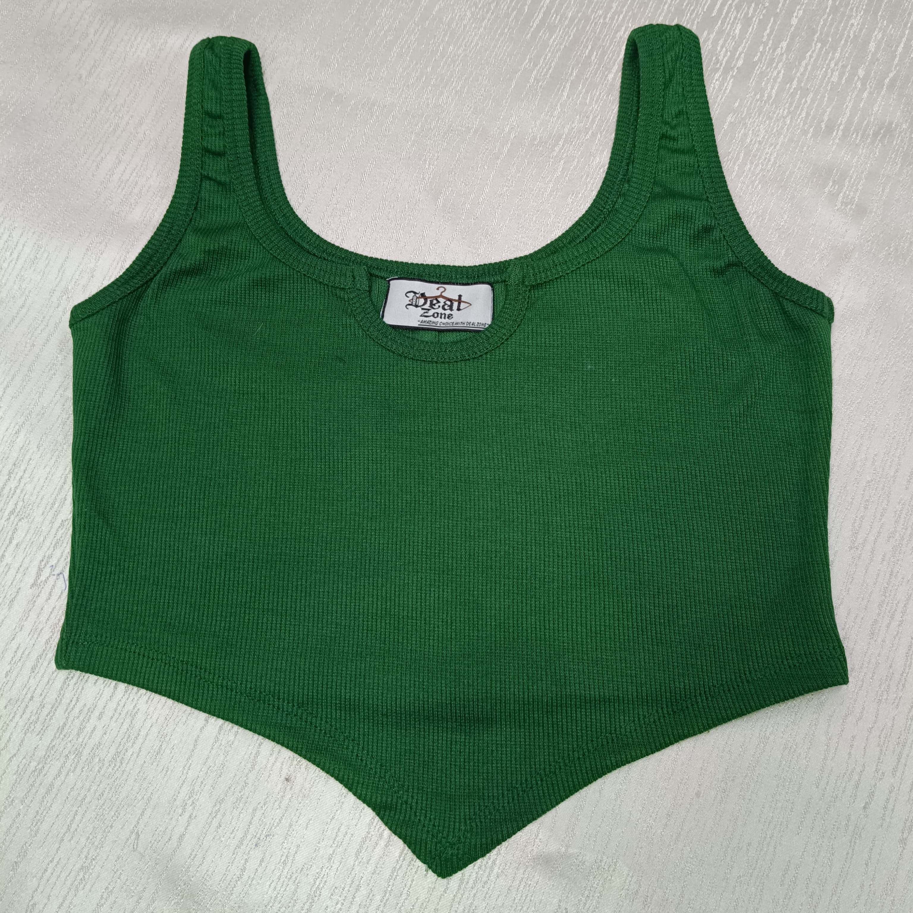 Ribbed V-Hem Stretch Crop Top