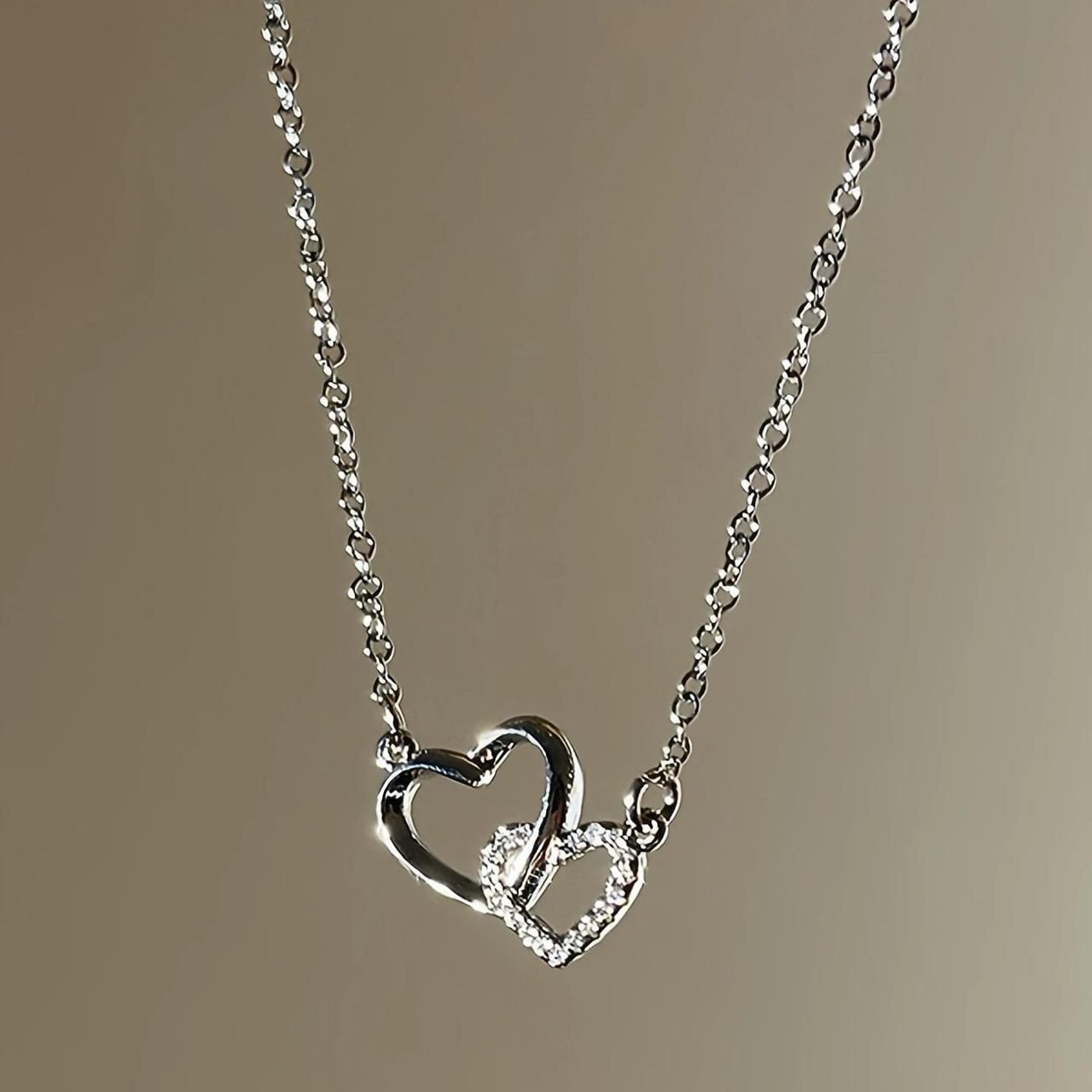 Pure Hearts Silver-Plated Dual Heart Pendant Necklace