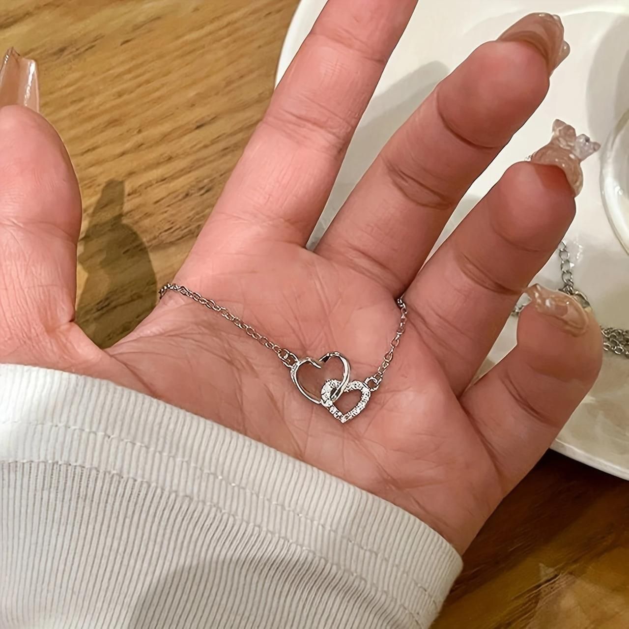 Pure Hearts Silver-Plated Dual Heart Pendant Necklace