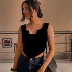 Ribbed V-Hem Stretch Crop Top