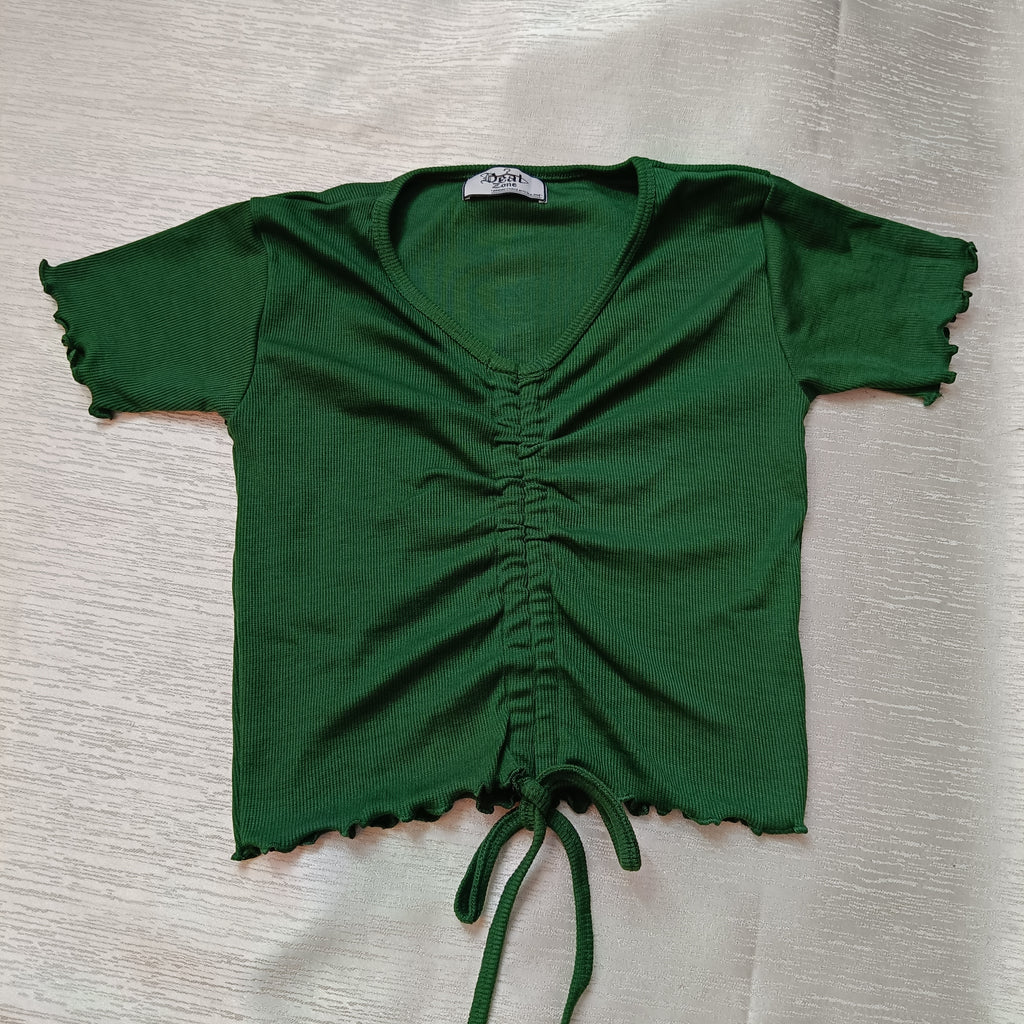 Ruched Drawstring Ribbed Crop Top  Trendy Slim-Fit Stretch Wear