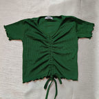 Ruched Drawstring Ribbed Crop Top  Trendy Slim-Fit Stretch Wear