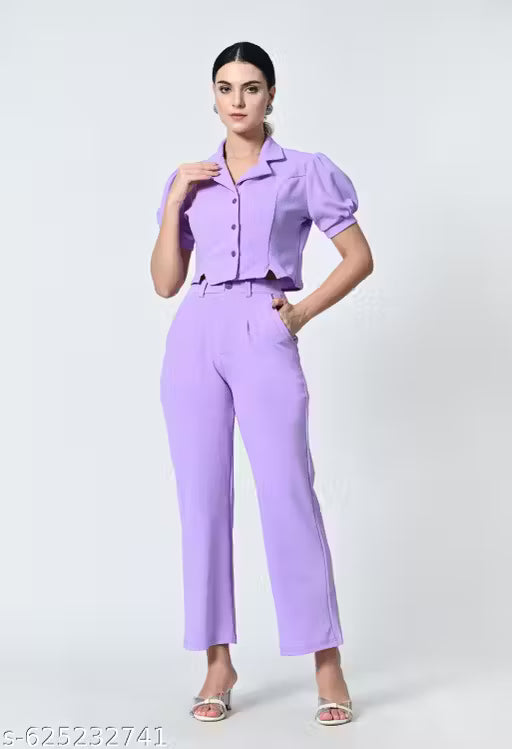 Premium Short-Sleeve Collared Co-ord Style Jumpsuit for Women | Elegant Western Wear for Office & Casual Outings