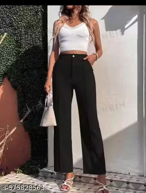 High-Waist Stretchable Straight-Fit Women’s Trousers for Office & Casual Wear